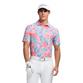 IZOD Men's Swingflex Elite Short Sleeve Golf Polo, Prism Pink Island Flamingo