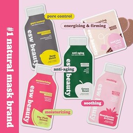 ESW Beauty Máscaras faciales más queridas, paquete de 5 unidades, hidratantes, calmantes y calmantes, incluye fresas y crema, desintoxicación profunda