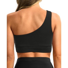 Holipick Black Women One Shoulder Bikini Top Sports Bra Swimsuit Top Crop Top Bathing Suit Top Only for Teen Girls L