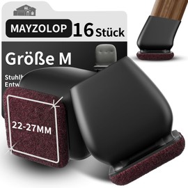 Pack of 16 Protective Caps for Chair Legs, Chair Leg Caps with Felt for Straight and Slanted Chair Legs, Felt Gliders, Furniture Mat for Hardwood Floors, Square, Black