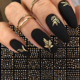 30 Sheets Gold Nail Art Stickers Gold Flower Butterfly Leaf Nail Decals Star Line Nail Art Supplies Self-Adhesive Acrylic Nail Decoration Accessories DIY Design Nail for Women and Girls