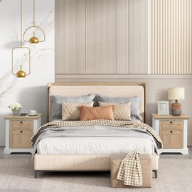 ELISA HOME Autumn 1 Drawer Nightstand with Charging Station, Drawer Slide Pre-Assembly, Nightstand for Bedroom, End Table, Sofa Side Table for Living Room, 15.7" D x 18.9" W x 21.2" H, White/Oak