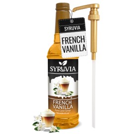 Syruvia French Vanilla Syrup – French Vanilla Coffee Syrup Flavor, 25.4 fl oz, Kosher, Gluten Free, Perfect for Coffee, Drinks, Soda, Desserts, and More, With Syrup Pump