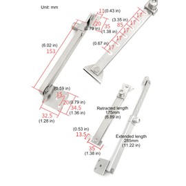 I-EASYDWW Casement Window Hinges, Stays, Stopper, Brace, Lock - Flat Fixed Base, Sprayed Silver Style, 04 Model, 6 Fixed Slots, 2 Pair