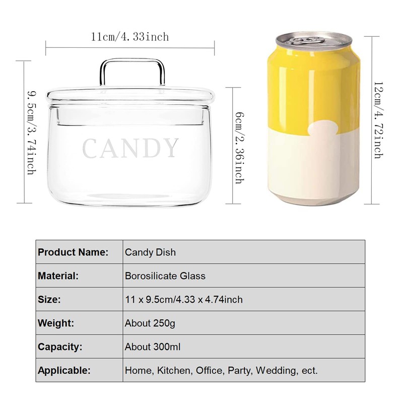 KEKEHOME 11oz Glass Candy Dish with Lid Covered Candy Bowl