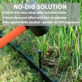 ESOHOT 100FT Landscape Edging Kit 1.5 in Tall Garden Edging Comes with 150 Spikes for No Dig Lawn Border (Black, 100FT)