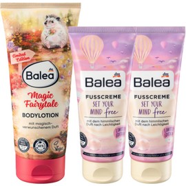 Balea 3er-Set Hautpflege: Bodylotion MAGIC FAIRYTALE feuchtigkeitsspendende Lotion für seidig schönes Hautgefühl mit magischem Duft (200 ml) + FUßCREME Set your mind free (2 x 100 ml), 400 ml