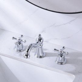 RKF 3 Hole Two Handle Bathtub Faucet - Widespread Bathroom Faucet Chrome Polished Bathroom Faucet 3 Hole - Water Flow BT033-C