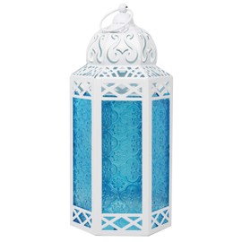 Decorative Lantern for Room Home Bath Bedroom Decor, Large, White and Blue