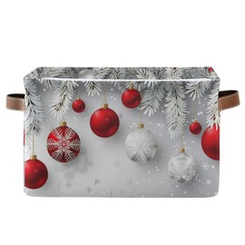 senya Christmas Storage Basket, Christmas Snowflakes Balls Pattern Foldable Fabric Collapsible Storage Bins Organizer Bag for Storage Clothes