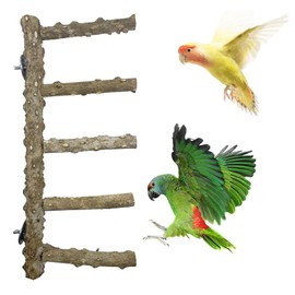 Allazone 3 PCS Nature Wood Bird Ladder Perch Nature Wood Stand Parrot Chew Toy Cage Hanging Pet Cage Bird Climbing Step Ladders for Small Animal