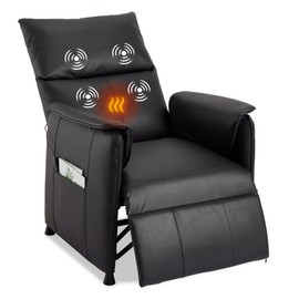 GarveeHome Elertric Recliner Chair with Massage and Heat, Adjustable Single PU Leather Recliners Sofa with Remote Control Home Theater Seating ＆Armchair for Living Room/Office (Leather, Black)