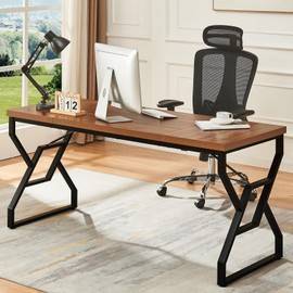 HOMISSUE 63-inch Executive Desk, Large Home Office Desk with Engineered Wood Tabletop and Metal Frame, Rustic Workstation Desks with Sturdy Structure, Long Computer Desks for Home Office, Writing
