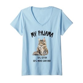 Womens Pajama Maine Coon Perfect for Cat Lovers! V-Neck T-Shirt