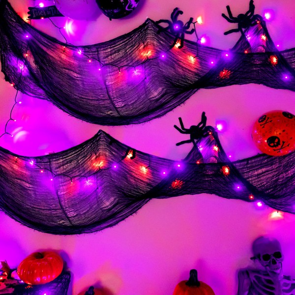 Ollny Halloween Lights with Creepy Cloth, 50LED 16FT Waterproof Orange