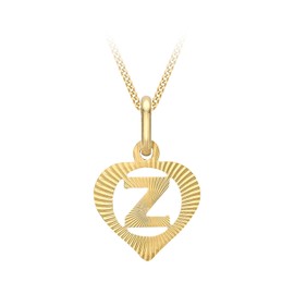 Carissima Gold Women's 9ct Yellow Gold Diamond Cut 'Z' Initial Heart Pendant on Curb Chain - 46cm/18'