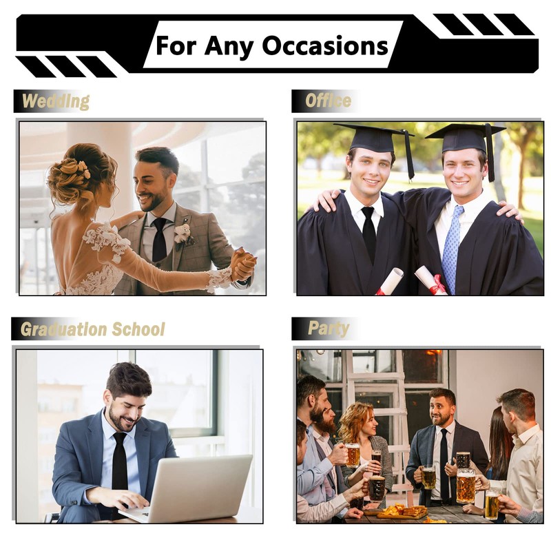 Mantieqingway Clip-On Black Tie 3.15'' Solid Color Pre-tied Adjustable Neck