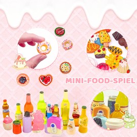 40 Pieces Mini Food Toys for Children, 30 Pieces Food and 10 Pieces Drinking Bottles in a Random Cute Dollhouse DIY Food Game, Kitchen Toy Set Birthday Gift