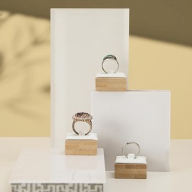 Coward Bamboo 6 Pcs Rings Display Stand, Ring Jewelry Holder Organizer Drawer Storage (White PU)