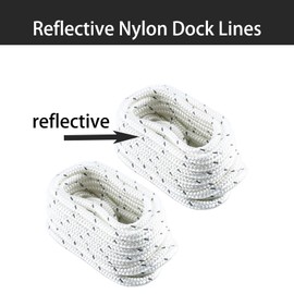Amarine Made Pair of Double Braided Reflective Nylon Dock Lines 3300 lbs Breaking Strength (L:20 ft. D:3/8 inch Eyelet:12 inch) Marine Mooring Rope Boat Dock Lines Working Load Limit:660 lbs