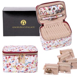 Angelina's Palace Jewelry Organizer Case Bridesmaid Gifts Travel Bag Vegan Leather Box for Necklace Earring Bracelet Ring(blossom wine)