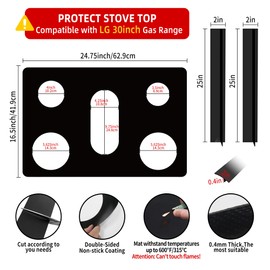 Reusable Stove Burner Top Cover for LG Gas Range, Model LGLDG4315 LRG4115 LRG4113 LDG4313, Non-Stick Washable Stove Top Cover Mat Protector, Gap Filler for Range Side Guard