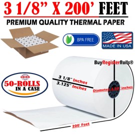 BuyRegisterRolls® 3 1 8 x 200 Thermal Receipt Paper POS Cash Register Rolls BPA Free PAPER