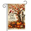 Fall Jesus Garden Flag Autumn Christian Decoration Pumpkin Cross Design