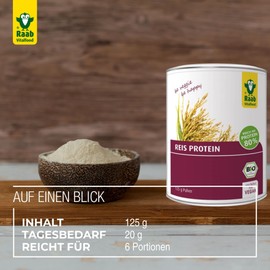 Raab Vitalfood Bio Reis-Protein Pulver mit 80 % pflanzlichem Eiweiß, aus biologischem Anbau, vegan, für Shakes, 125 g