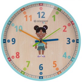 Bresser Junior Children's Wall Clock - Silent - with Flora, Luna or Lukas Family on the Colourful 25 cm Dial, Blue