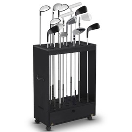 Silipull Wooden Golf Club Stand Holder Golf Putter Handle and Wheel Golf Club Holder 27 Golf Clubs, Multiple Golf Ball and Putter Covers, Golf Club Holder Indoor Home Office Club Simulator