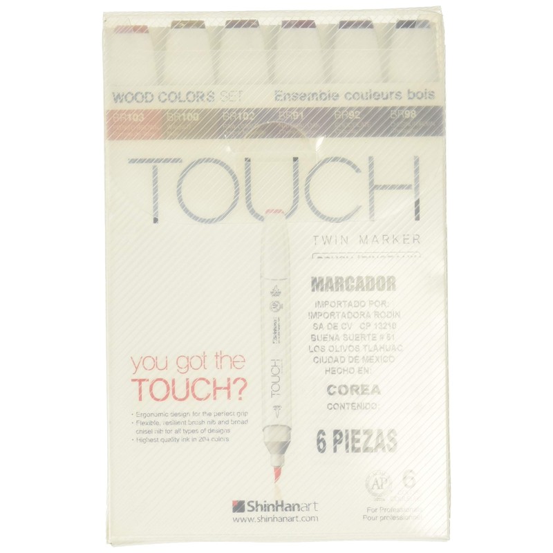Touch Brush Marker Wood Colors 6er Set
