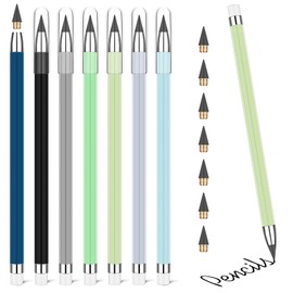 Vicloon Inkless Pencils, 7pcs Everlasting Pencil, Infinity Pencil Replaceable Nib Inkless Pencil and White Eraser Replaceable Graphite Nib for Kids,Adults,Home,Office,School Supplies (Green)