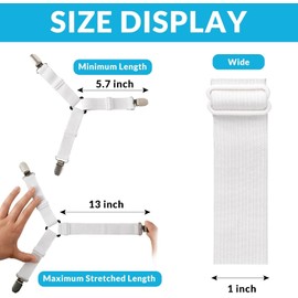 ZEEFAN 4 pcs White Bed Sheet Straps, Upgrade Fitted Bed Sheet Holders for Corners, Non Slip Sheet Clips