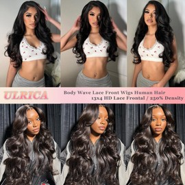 ULRICA Body Wave Lace Front Wigs Human Hair Pre Plucked 13x4 HD Transparent Lace Body Wave Human Hair Wig for Black Women 250 Density 20 Inch Natural Color