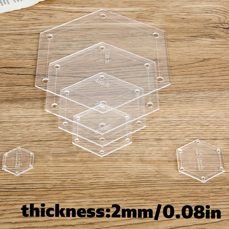 BOXOB 6pcs Hexagon Quilting Templates Set, 1" 1.5" 2" 3"