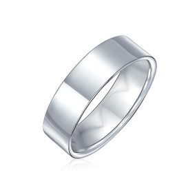 Sterling Silver Flat Wedding Band Ring Unisex 6mm