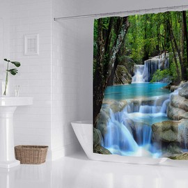 Abaysto Shower Curtain 3D Digital Painting Pattern Green Forest Woodland Lake Landscape Waterproof Fabric Bathroom Bathtub Shower Curtains with 12 Hooks 72x72 Inch