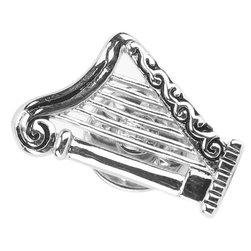 Harp Brooch Stylish Innovative Silver Glossy Finish Musical Instrument Brooch