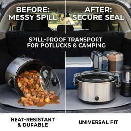 Rxuiael Adjustable Silicone Lid Lock Strap for Slow Cookers and Ninja PossibleCooker Pro 8.5 & 6.5 Qt, Heavy-Duty 6-Gear Expandable Pot Lid Holder Band for Potluck Safe Travel (Matte Black-1PCS)