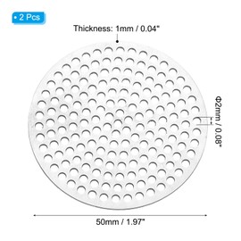 PATIKIL 2" Diameter 304 Stainless Steel Perforated Sheet, 2 Pcs 0.08" Hole 19GA Expanded Metal Mesh Round Slices Plate Screen Decorative Meshes for Ventilation Grill Smoking, Silver Tone