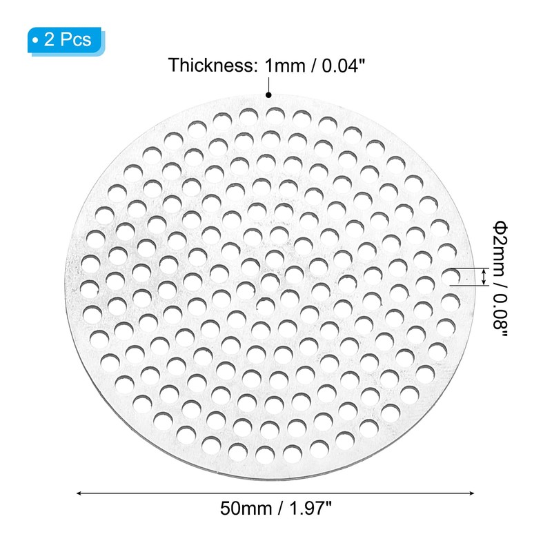 PATIKIL 2" Diameter 304 Stainless Steel Perforated Sheet, 2 Pcs