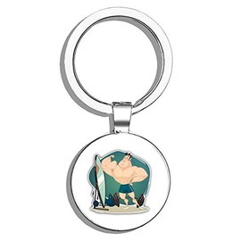 HJ Media Muscular Man With Mirror Gym Fitness Metal Steel Keychain Ring Double Side Key Chain