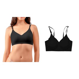 Noltrom | Brasier de Tirantes Ajustables sin Costuras para Mujer, Sujetador Invisible Sin Varillas Ropa Interior para Dama Esponja Removible. (MX/US, Alfa, Grande, Regular, Regular, Black)
