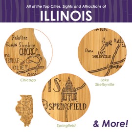 Totally Bamboo Destination Illinois State Shaped Serving and Cutting Board, Includes Hang Tie for Wall Display