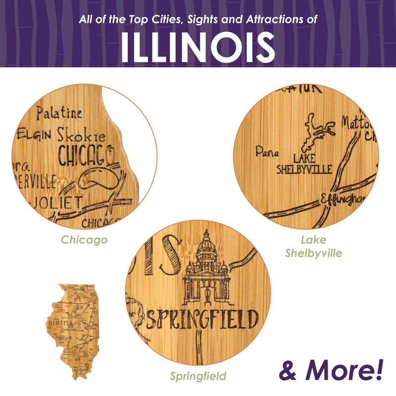 Totally Bamboo Destination Illinois State Shaped Serving and Cutting Board,