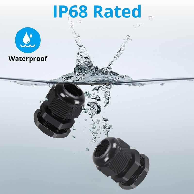 10 Pack M20 20mm IP68 Waterproof Black Cable Glands, Suitable