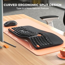 MEETION Ergonomic Keyboard and Mouse, 2.4G Wireless/Bluetooth Split Keyboard with Cushioned Palm Rest, 4 DPI Adjustable Mouse, Full Size Multi-Device Keyboard for Windows/Mac/PC/Laptop, Black
