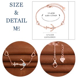 MicLee Women's Simple Bracelet Zirconia 925 Sterling Silver Allergen-Free Anchor Double Heart Bangle Bracelet with Gift Bag Great Gift for Mother Girlfriend, Silver Silver Zirconia, Cubic Zirconia