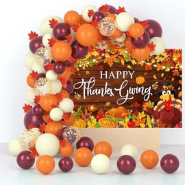 Mocsicka Happy Thanksgiving Banner Backdrop Fall Pumpkin Friendsgiving Party Decorations Autumn Turkey Maple Leaves Background Party Supplies 70.8 x 43.3 Inch